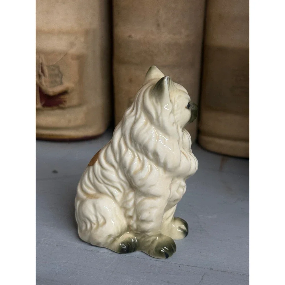 Vintage Ceramic Persian Cat Figurine White Long Hair Kitty Statue 3.5” Feline